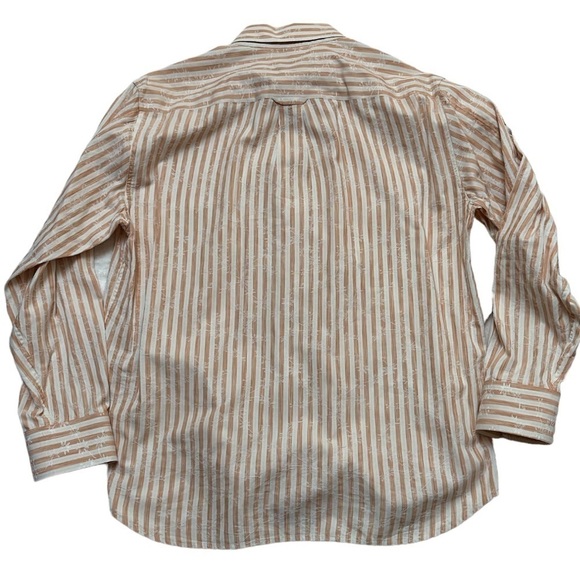 Tommy Bahama Silk Blend Palm Tree Embroidered Striped Button Down Shirt - Picture 6 of 11